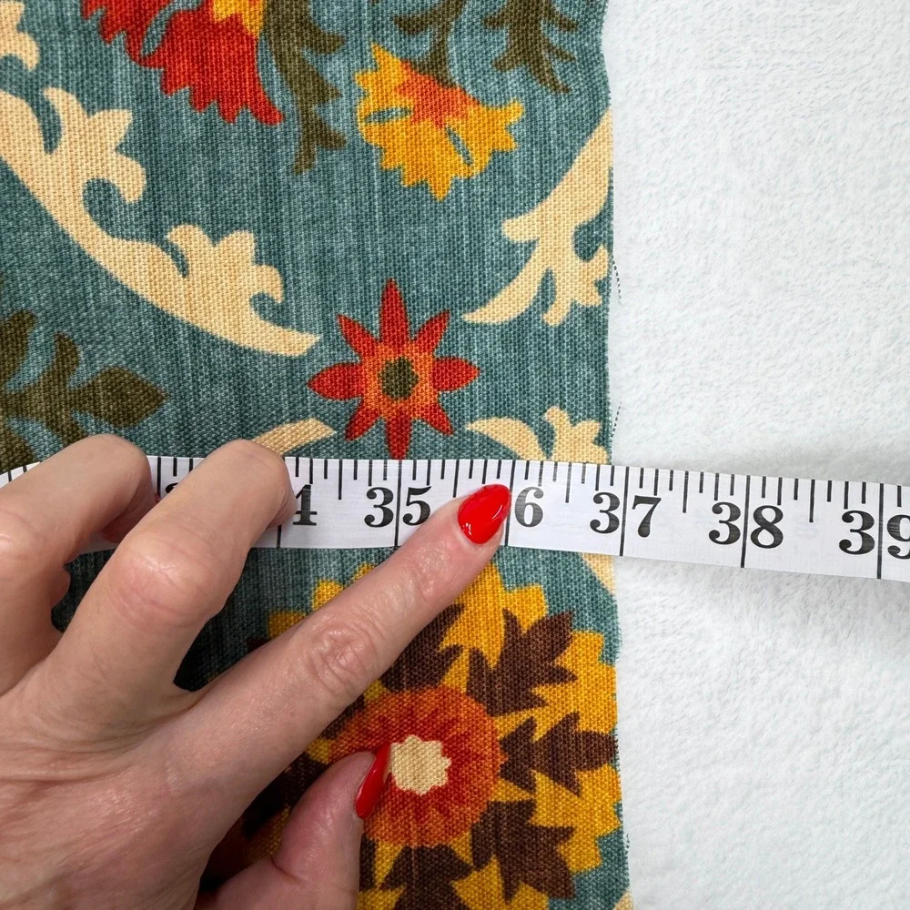 Waverly Mayan Medallion Upholstery Fabric Remnant Floral Teal Orange Red 1.5 Yd